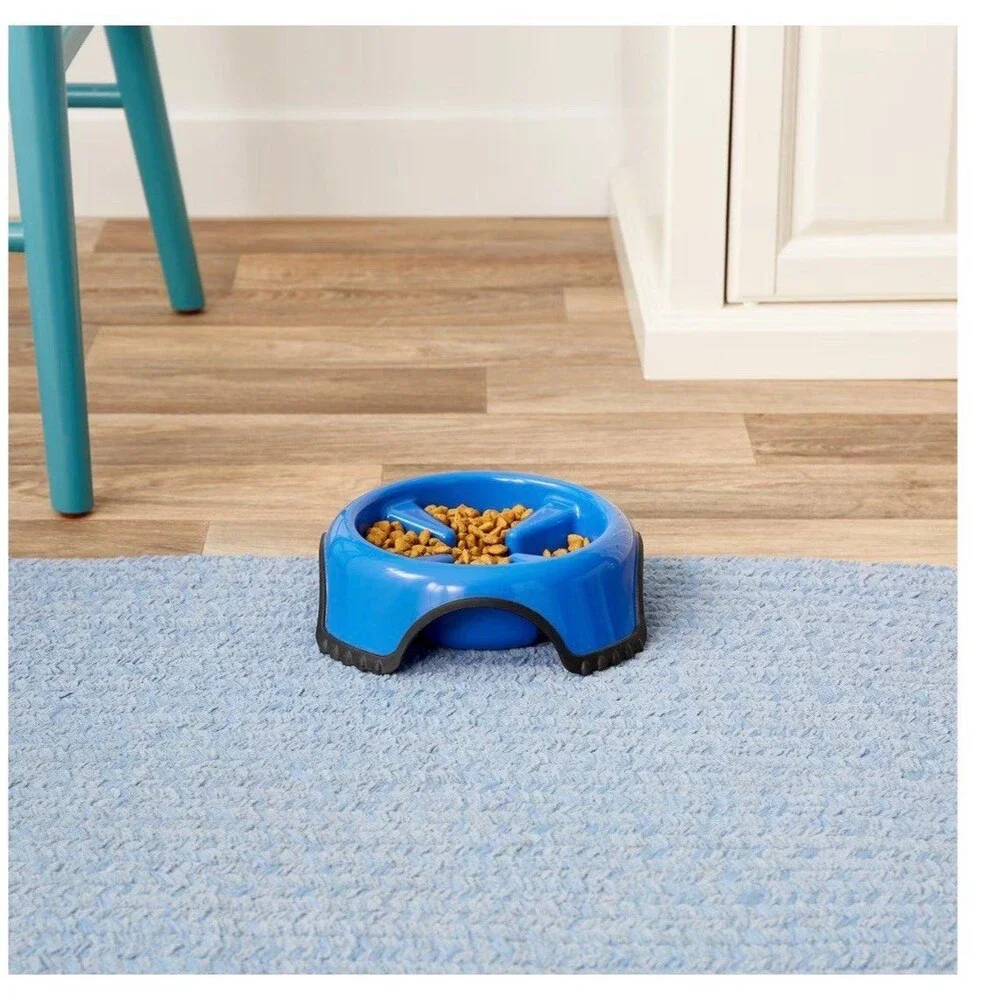 JW Pet Skid Stop Non-Skid Plastic Slow Feeder Dog Bowl 3-cup Large Blue NEW (A2)